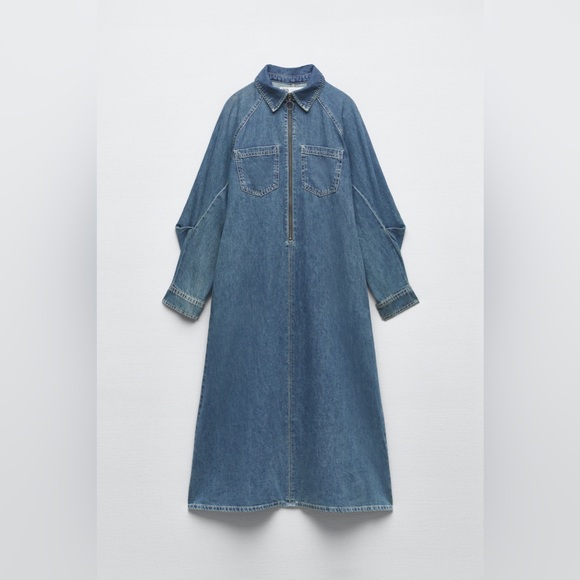 Zara Dress oversize midi denim jeans long sleeve collar casual - Picture 8 of 11